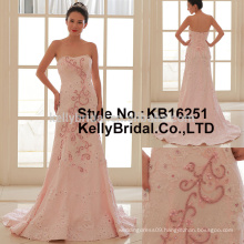 Chic embroidered styles with beading pink Strapless sleeveless wedding dress